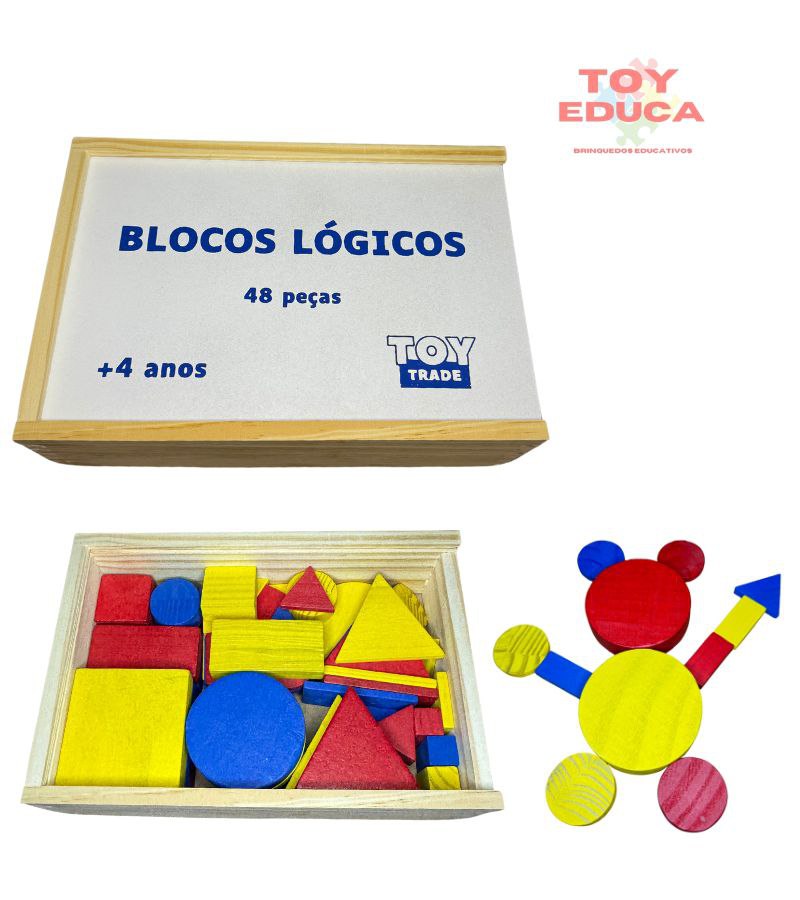 Blocos Lógicos 48 Peças Brinquedo Educativo Em Madeira Toyeduca 2566